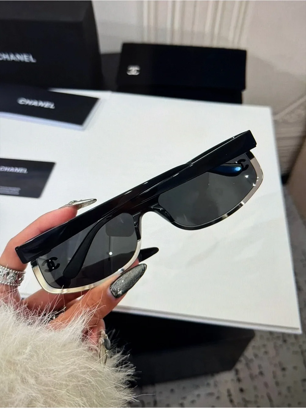 Chanel Shield Crystal CC Sunglasses Auth